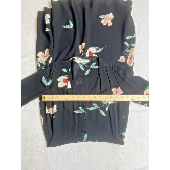 Reformation Women's Floral Cocktail Midi Dress‎ Size S 2 Black Pink Sheer Fairy - Picture 8 of 10